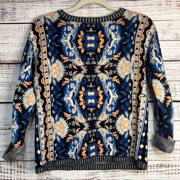 EUC Anthropologie Moth Cabine Crewneck Sweater 3/4 Sleeve  Multi Women's Small - Picture 2 of 13